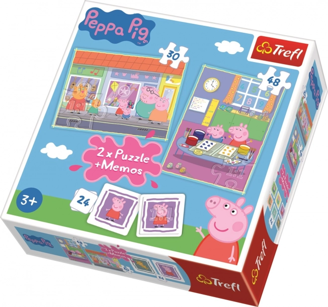 Puzzle 2v1 + pexeso Prasátko Peppa/Peppa Pig 27,5x20,5cm v krabici 28x28x6cm