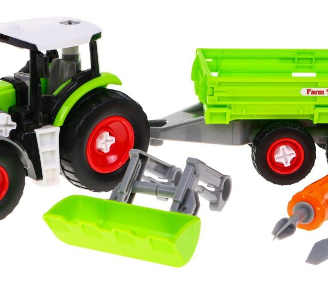Odšroubovatelný traktor s přívěsem pro děti 3+ Šroubovák + šroubovák + buldozer