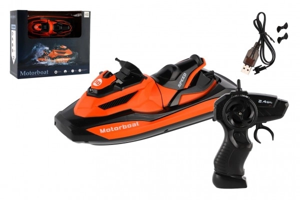 Oranžový plastový motorový skútr/člun RC, 22 cm, 2,4 GHz