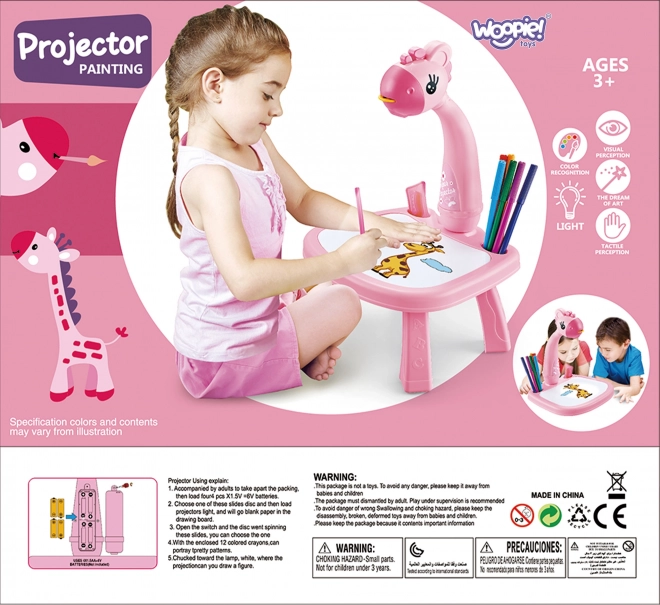 Rýsovací tabule projektor Růžová Žirafa s fixy
