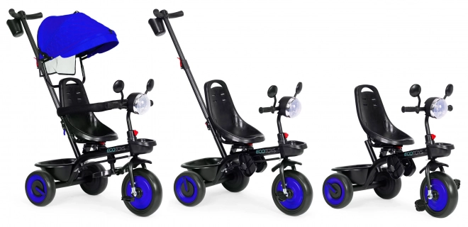 3v1 dětská tříkolka s otočným sedadlem, stříškou, modrá, ECOTOYS