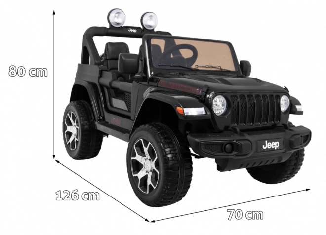 Jeep Wrangler Rubicon baterie pro děti černá + dálkové ovládání + MP3 LED rádio + EVA kola