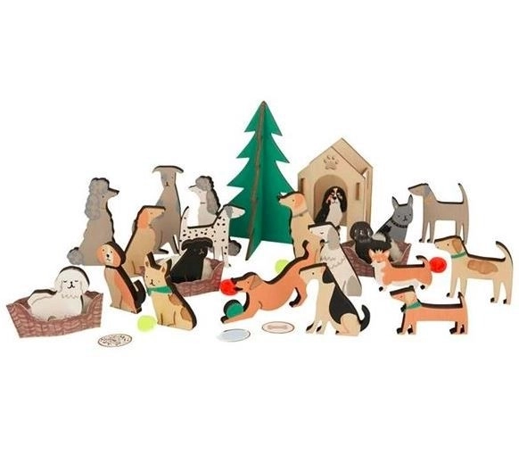 Adventní dřevěný kalendář Psi v kufru