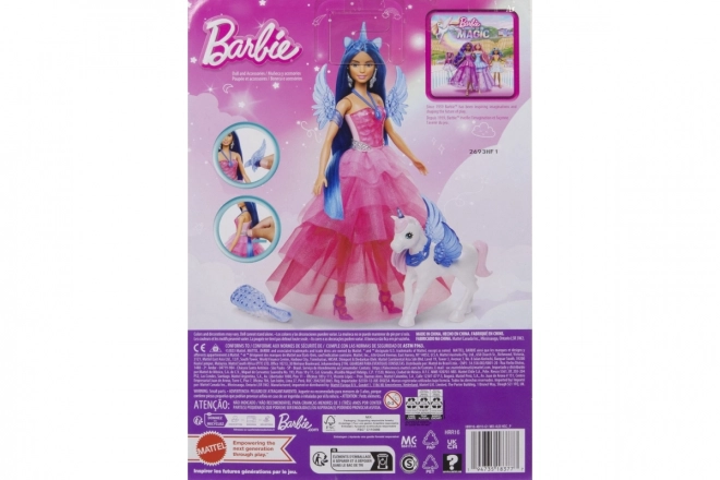 Panenka Barbie princezna Sapphire + okřídlený jednorožec