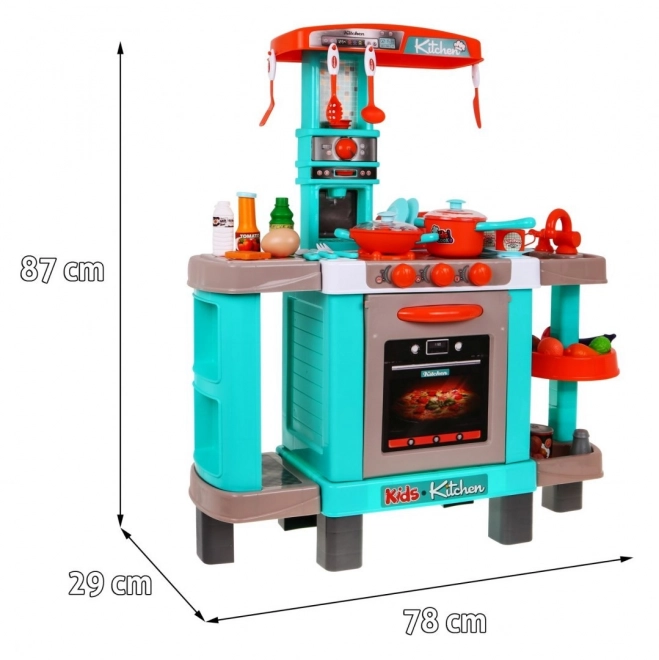 Velká kuchyně pro děti 3+ Interaktivní hořáky Světla Zvuky + Hrnce + Figuríny potravin