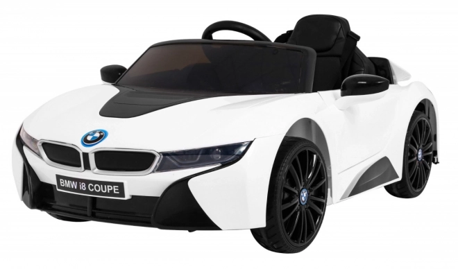 BMW I8 Lift Battery Car White + dálkové ovládání + pomalý start + 3bodové pásy + MP3 USB + LED dioda