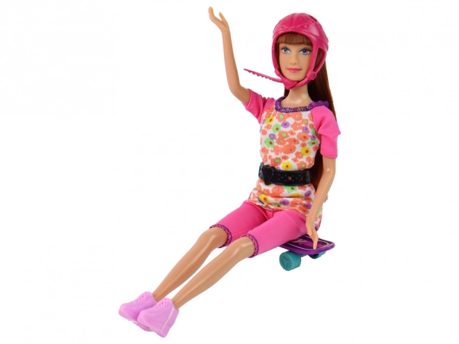 Lucy Pink Doll Set Scooter Skateboard Helmy