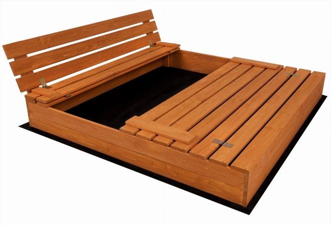 SAND TROPIC Dřevěné pískoviště s lavičkami a příslušenstvím 100x100cm (impregnované)