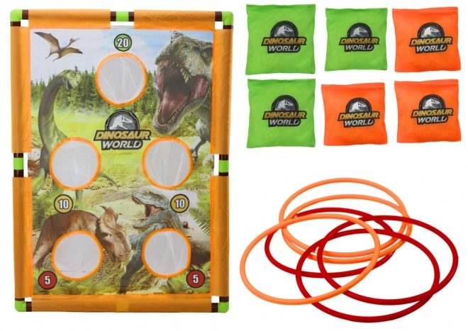 Hra 2v1 s obručí Hand Toss Bag Hoop Board Dinosaurs