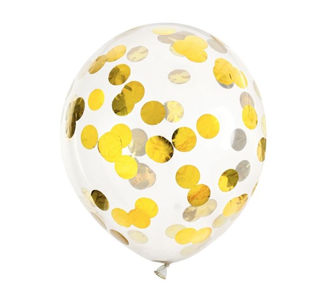 Průhledné balónky s konfetami zlaté 30 cm - 6 kusů