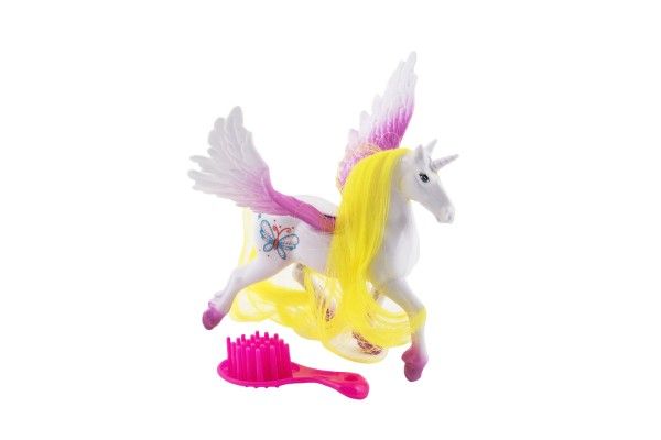 Jednorožec/kůň s křídly česací s hřebenem plast 12cm 3 barvy v krabičce 12x16x4cm
