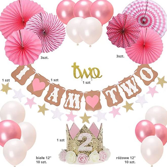 Růžová sada balónků k 2. narozeninám pro dívku
