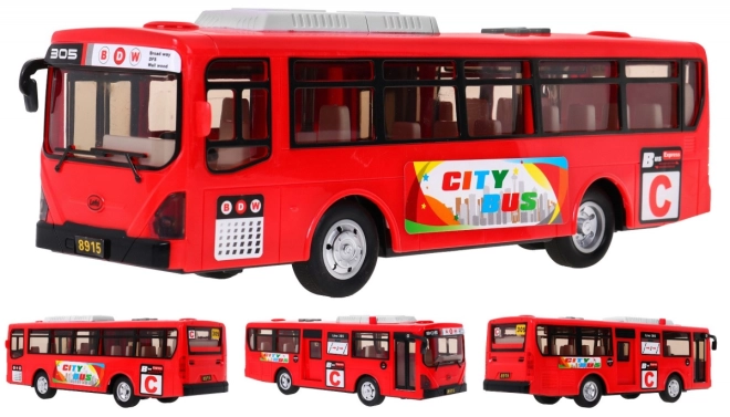 Interaktivní školní autobus + otevírací dveře + zvuky a světla – Červený