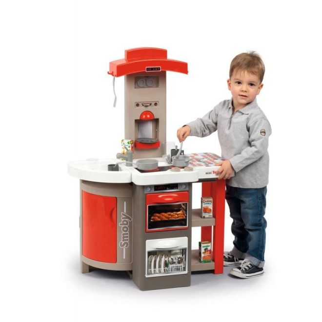 Dětská elektronická plastová kuchyňka se zvukem skládací červená + příslušenství