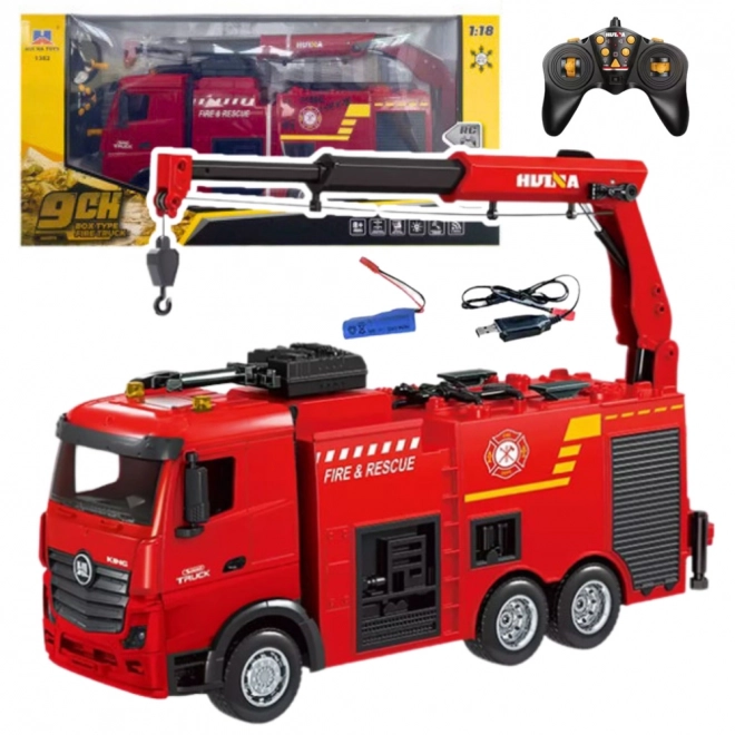 RC hasičský vůz s jeřábem 1:18