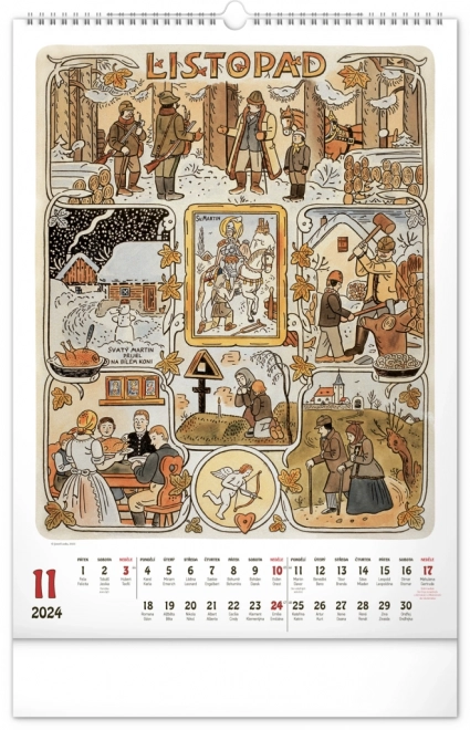 Nástěnný kalendář Josef Lada – Měsíce 2024, 33 × 46 cm