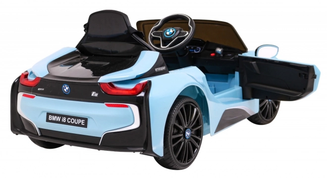 BMW I8 Lift Battery Car Blue + dálkové ovládání + pomalý start + 3bodové pásy + MP3 USB + LED dioda