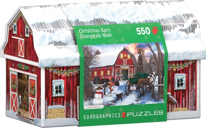 EUROGRAPHICS Puzzle v plechové krabičce Vánoce na farmě 550 dílků