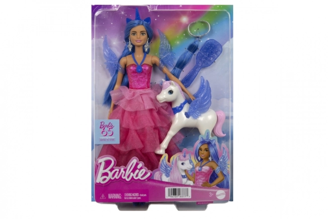 Panenka Barbie princezna Sapphire + okřídlený jednorožec