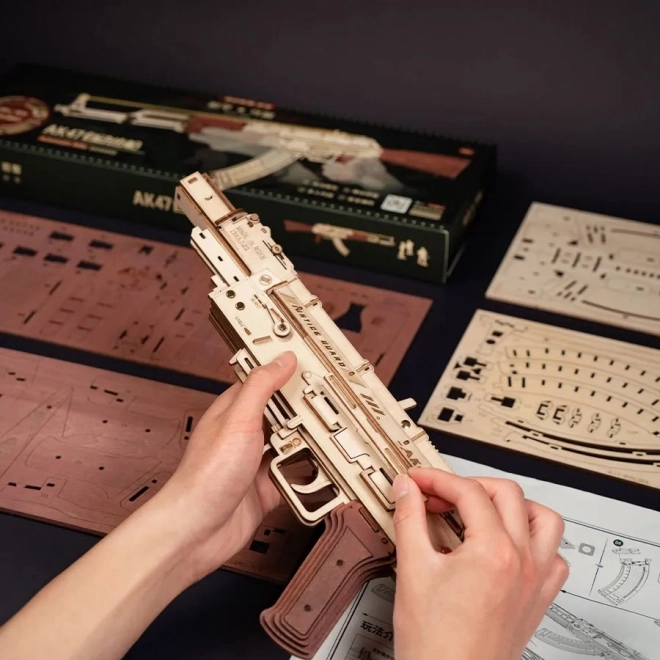 RoboTime 3D Dřevěné mechanické puzzle Útočná puška AK-47