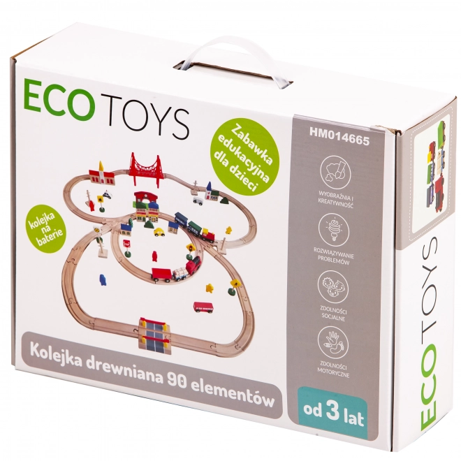 Dřevěná železnice na baterie 90 prvků Ecotoys