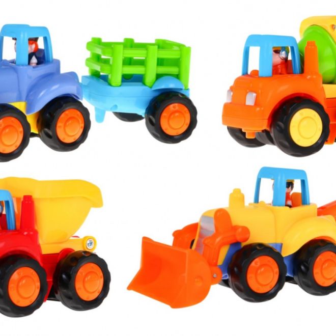 Sada 4 vozidel pro děti 18m+ Traktor Betonová míchačka Bagr Sklápěč + Pohyblivé části + Ruční pohon