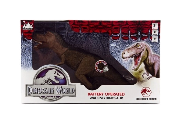 Dinosaurus tyranosaurus chodící plast 40cm na baterie se světlem se zvukem v krabici