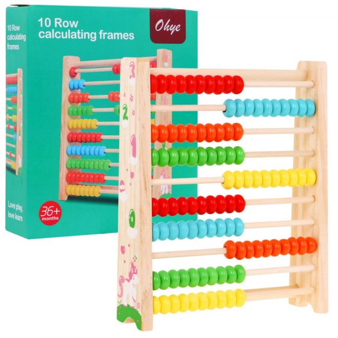 Dřevěné počítadlo pro děti 3+ Učí se počítat do 100 Barevné kuličky