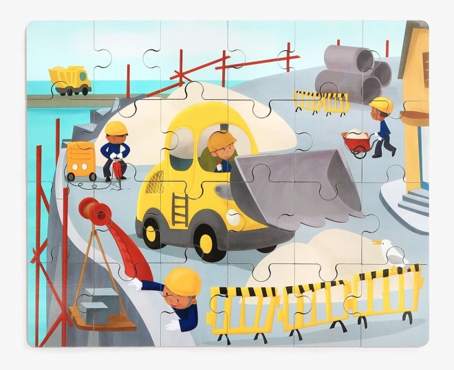 TOP BRIGHT Dřevěné puzzle s hračkou: Buldozer 24 dílků