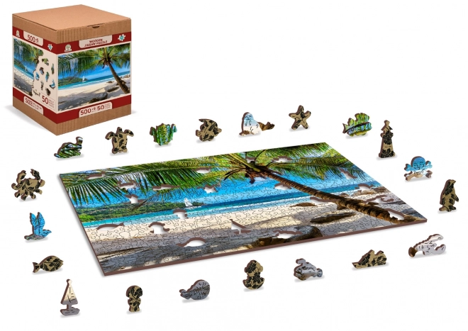 WOODEN CITY Dřevěné puzzle Pláž na Paradise Island, Karibské moře 2v1, 505 dílků EKO