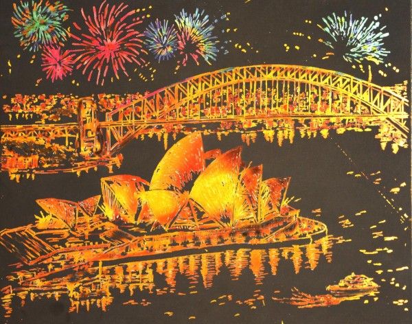 Škrabací obrázek noční pohled – Opera v Sydney