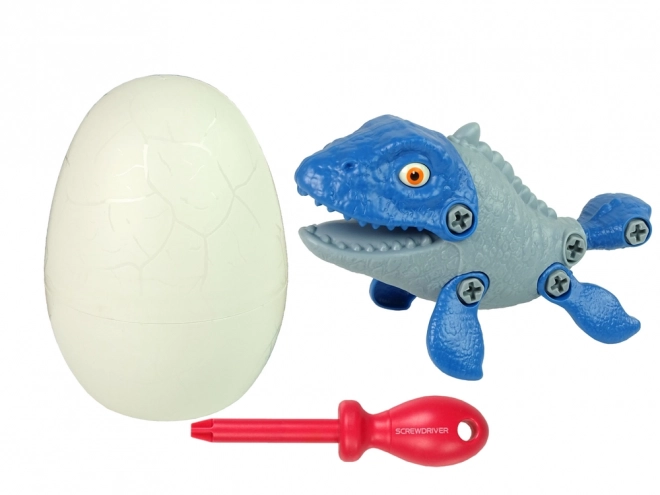 Mosasaur Dinosaur Set s vajíčkem DIY Šroubovák modrý