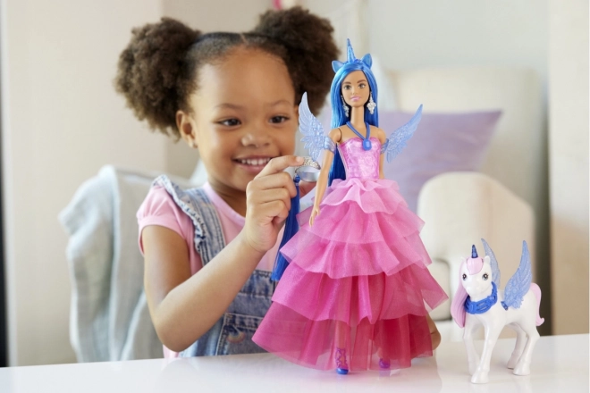 Panenka Barbie princezna Sapphire + okřídlený jednorožec