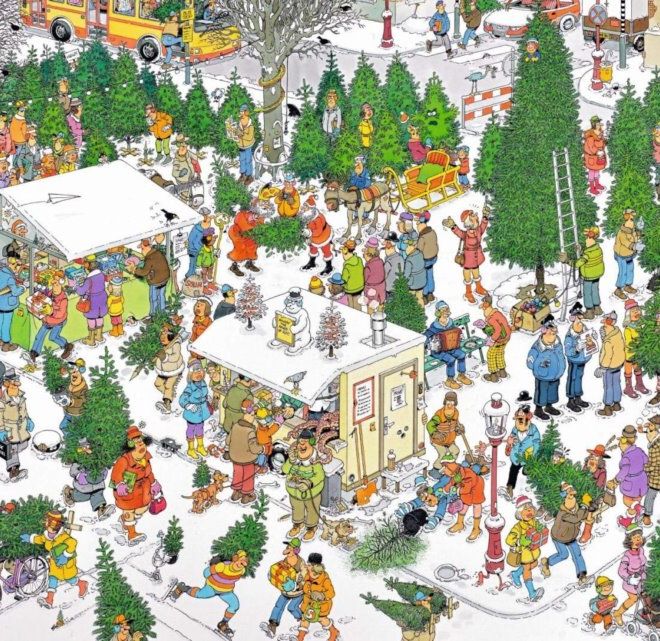 JUMBO Puzzle Štědrovečerní večeře a Trh s vánočními stromky 2x1000 dílků