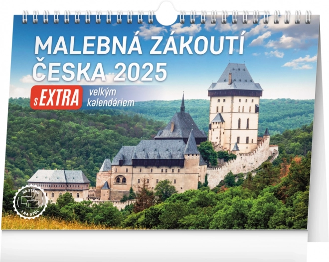 NOTIQUE Stolní kalendář Malebná zákoutí Česka 2025 s extra velkým kalendáriem, 30 x 21 cm