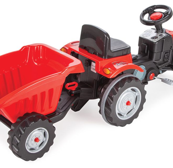 Traktor šlapací s valníkem červený