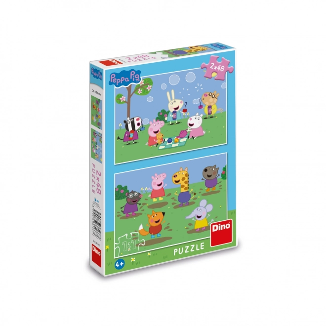 Puzzle 2v1 Prasátko Peppa/Peppa pig a kamarádi 2x48 dílků v krabici 19x27x4cm