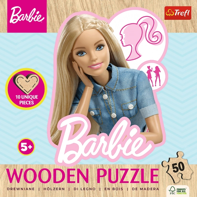 TREFL Dřevěné obrysové puzzle Barbie 50 dílků