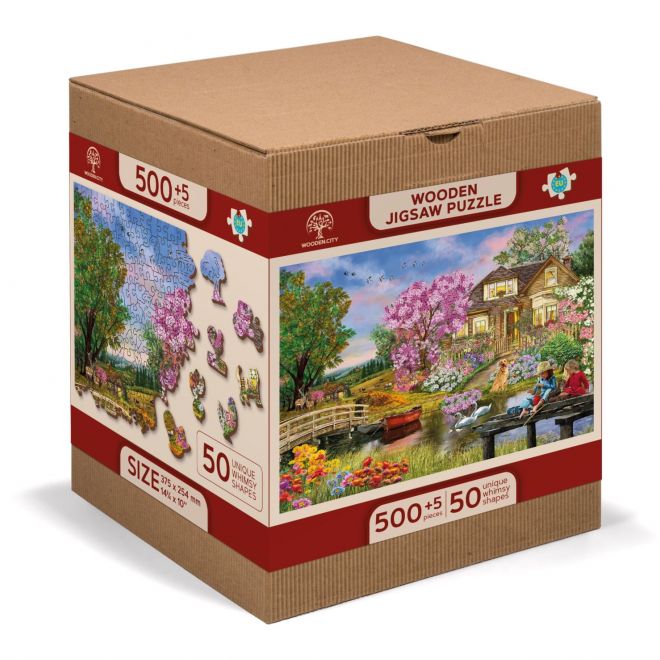 Wooden City Dřevěné puzzle Chata na jaře 2v1, 505 dílků EKO
