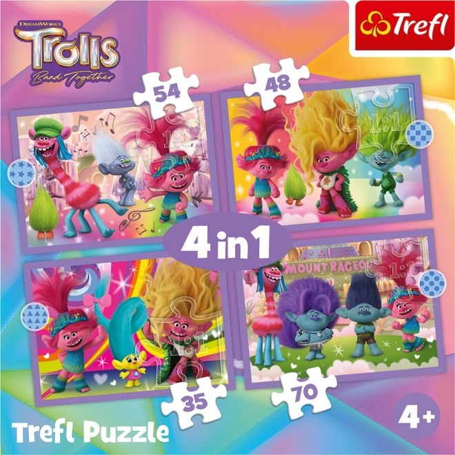 TREFL Puzzle Trollové: Barevné dobrodružství 4v1 (35,48,54,70 dílků)