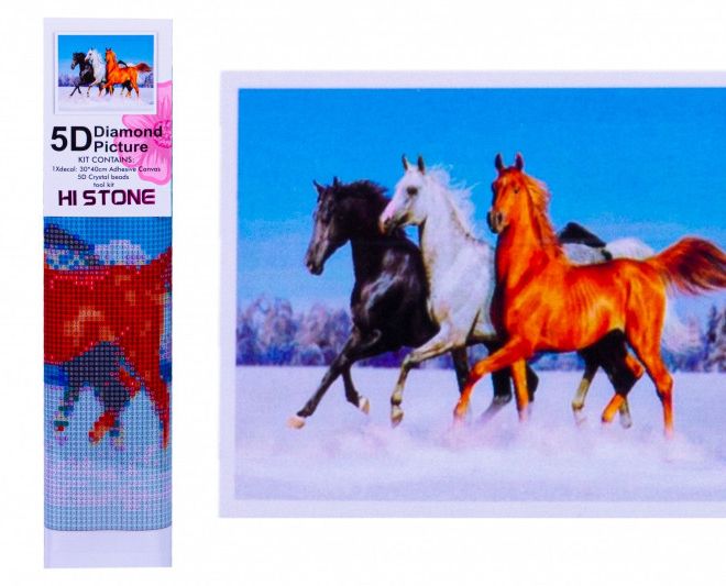 Sada na diamantové malování - tři koně ve sněhu