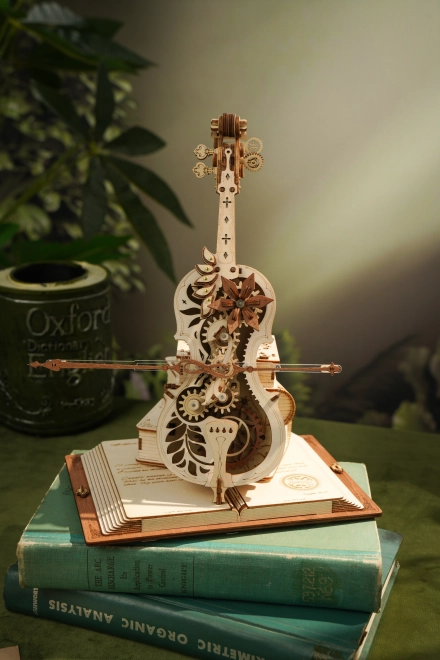 RoboTime dřevěné mechanické puzzle Kouzelné violoncello (elektrický pohon)