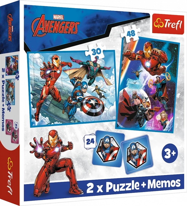 TREFL Sada 3v1 Avengers: Hrdinové v akci (2x puzzle + pexeso)