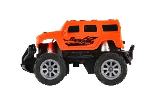 Auto RC mini truck plast 12cm 27MHz na baterie se světlem oranžové v krabici 18x11,5x10cm