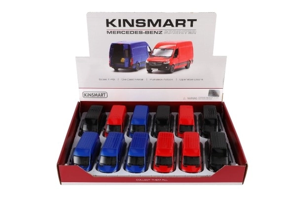 Auto/dodávka Kinsmart Mercedes-Benz Sprinter 1:48 kov/plast 12,5cm na zpětné nat. 4barvy 12ks v boxu