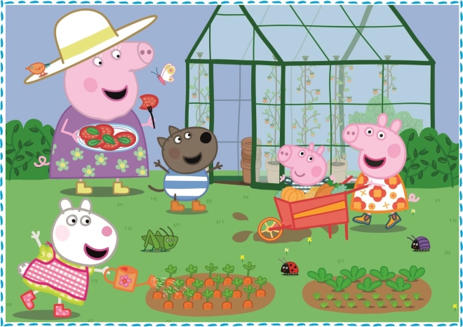 Puzzle 4v1 Peppa Pig/Prásátko Pepa Vzpomínka na prázdniny v krabici 28x28x6cm