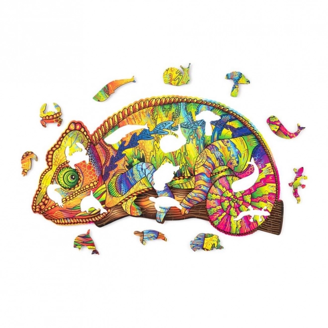 Dřevěné puzzle chameleon