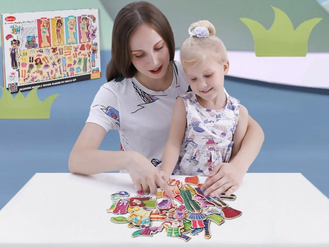 Dřevěné magnetické puzzle móda u modelky