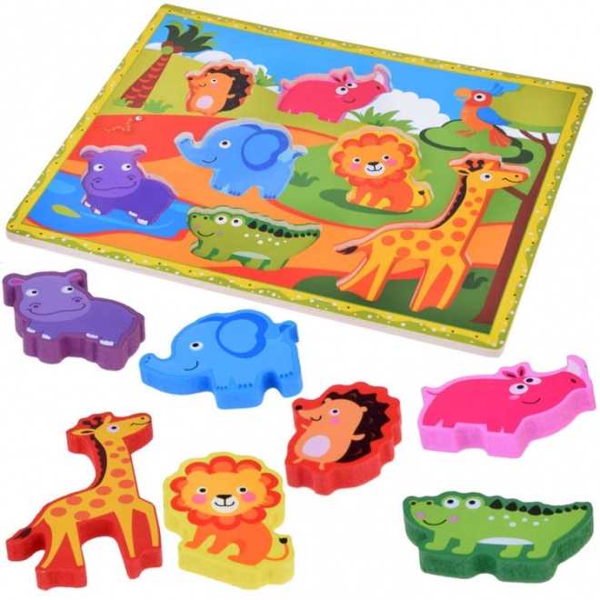 Dřevěné puzzle safari zvířata 7ele match shapes ZA5256