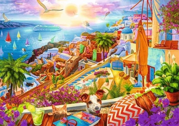 Puzzle 1000 dílků Premium Plus Quality S návštěvou Santorini